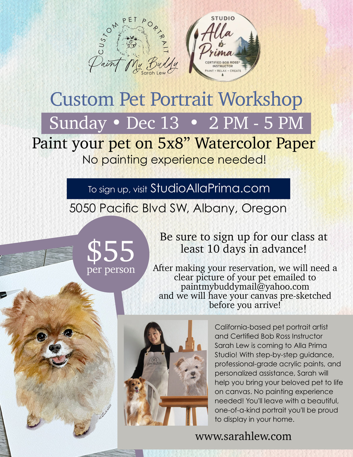 Paint Your Pet-watercolor Sunday, Dec 13, 2-5pm